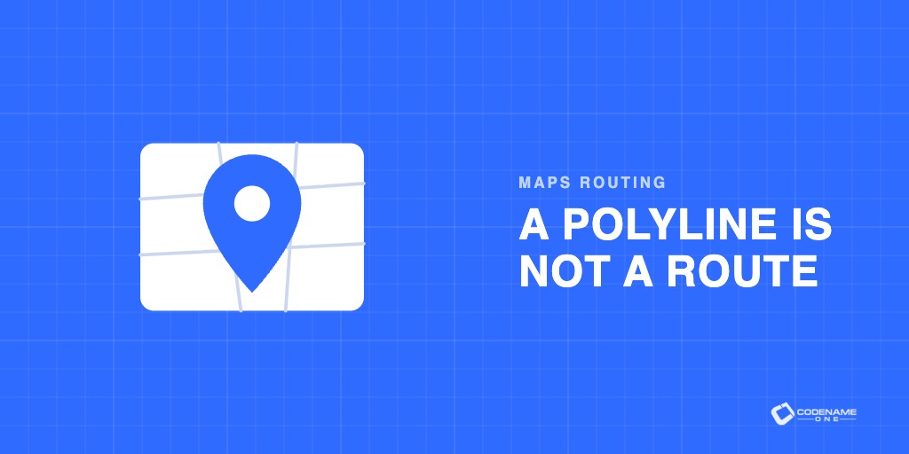 A road-following route replaces a straight line between two map pins